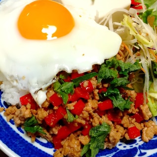 定番調味料だけで作るなんちゃってガパオライス風ご飯